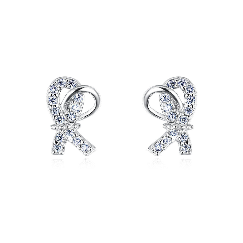 925 Sterling Silver Elegant Zircon-accented Ribbon Stud Earrings