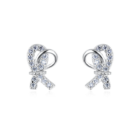 925 Sterling Silver Elegant Zircon-accented Ribbon Stud Earrings