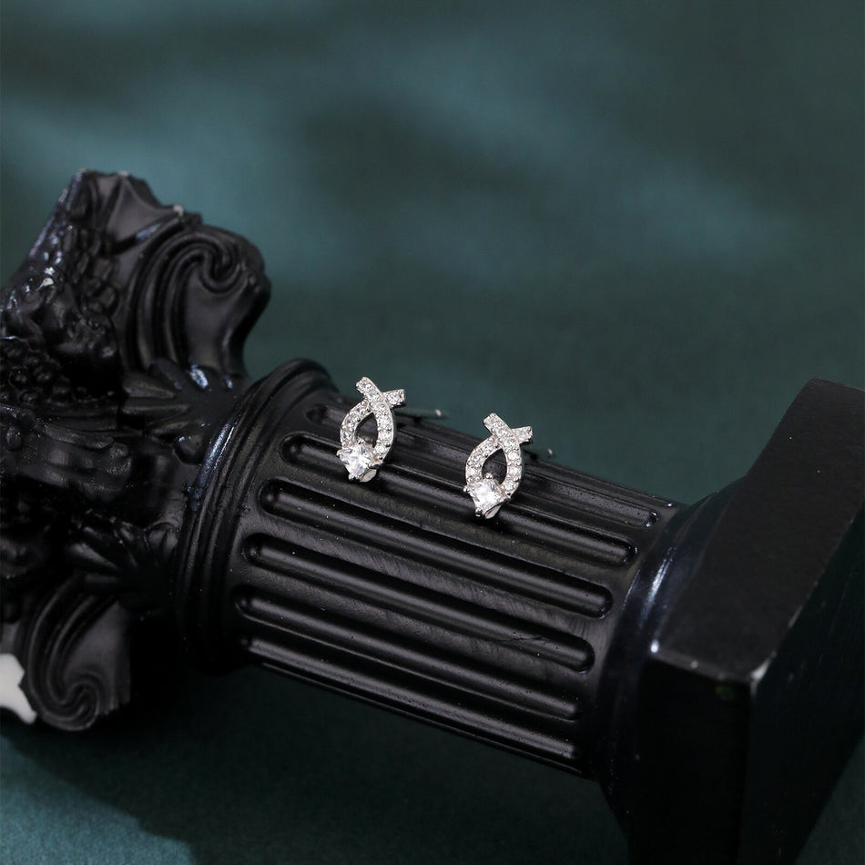 925 Sterling Silver Elegant Zircon Earrings In Silver Setting With Symmetrical Halo Design