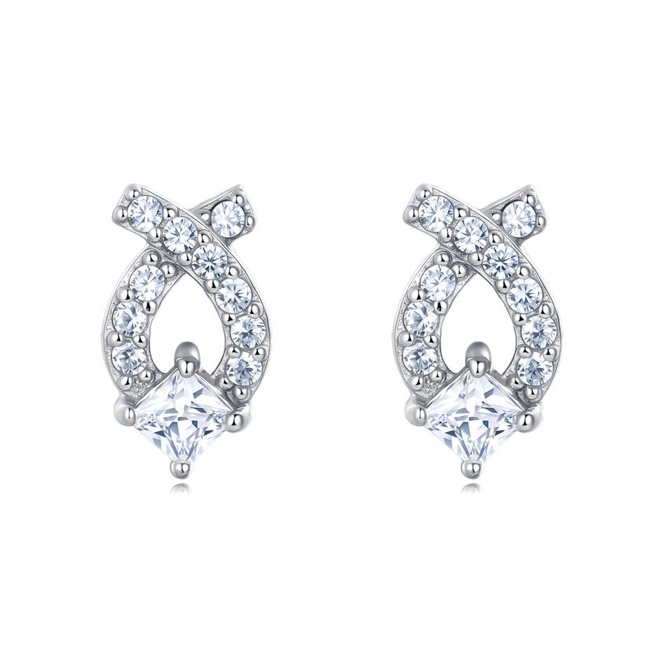 925 Sterling Silver Elegant Zircon Earrings In Silver Setting With Symmetrical Halo Design