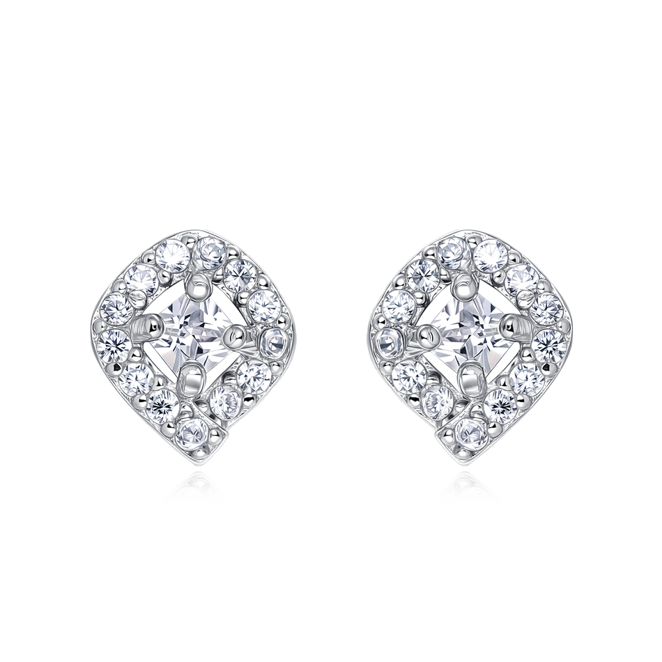 925 Sterling Silver Elegant Heart-shaped Zircon Stud Earrings With Symmetrical Halo Setting