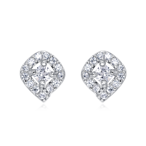 925 Sterling Silver Elegant Heart-shaped Zircon Stud Earrings With Symmetrical Halo Setting
