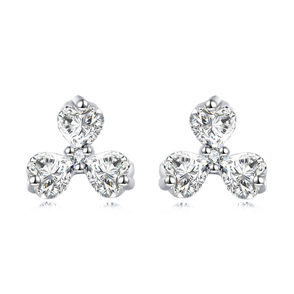 925 Sterling Silver Elegant Floral Stud Earrings With Sparkling Gemstones On Velvet Background