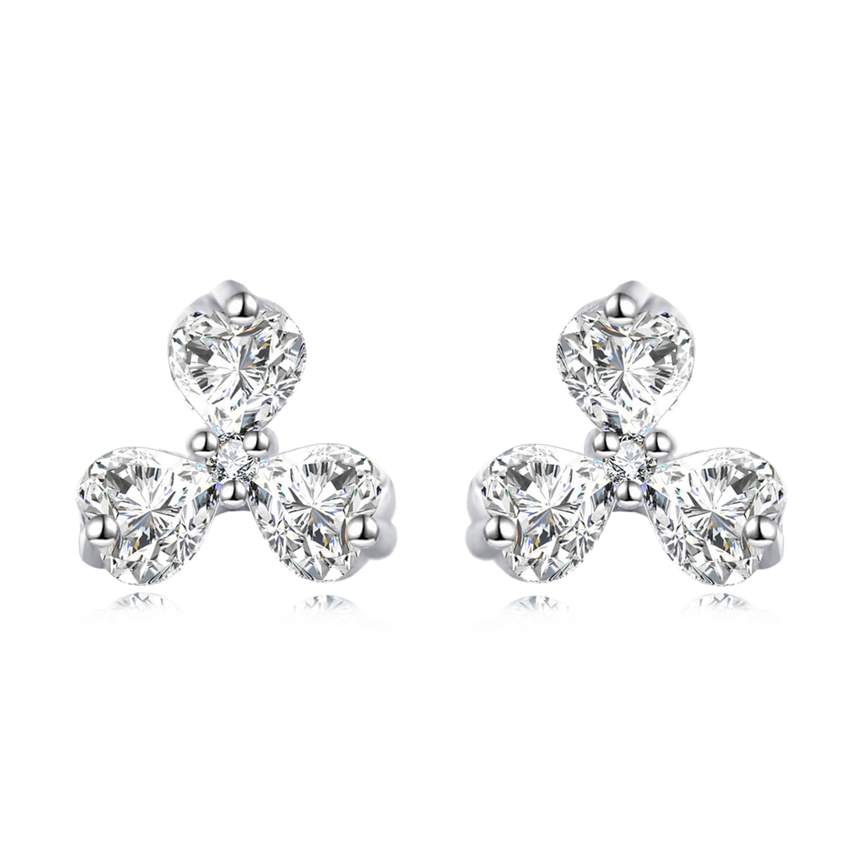 925 Sterling Silver Elegant Floral Stud Earrings With Sparkling Gemstones On Velvet Background