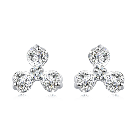 925 Sterling Silver Elegant Floral Stud Earrings With Sparkling Gemstones On Velvet Background