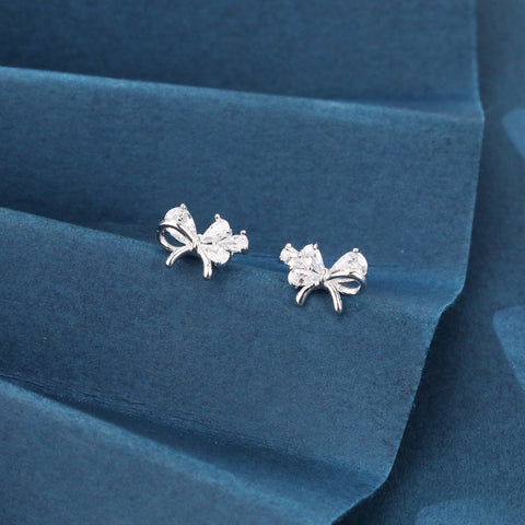925 Sterling Silver Elegant Zircon Bow Stud Earrings ¨C Luxurious Sterling Silver Jewelry