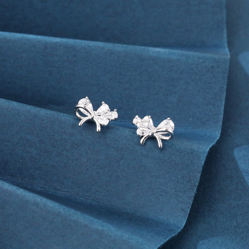 925 Sterling Silver Elegant Zircon Bow Stud Earrings ¨C Luxurious Sterling Silver Jewelry