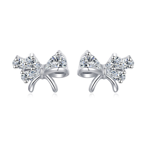 925 Sterling Silver Elegant Zircon Bow Stud Earrings ¨C Luxurious Sterling Silver Jewelry