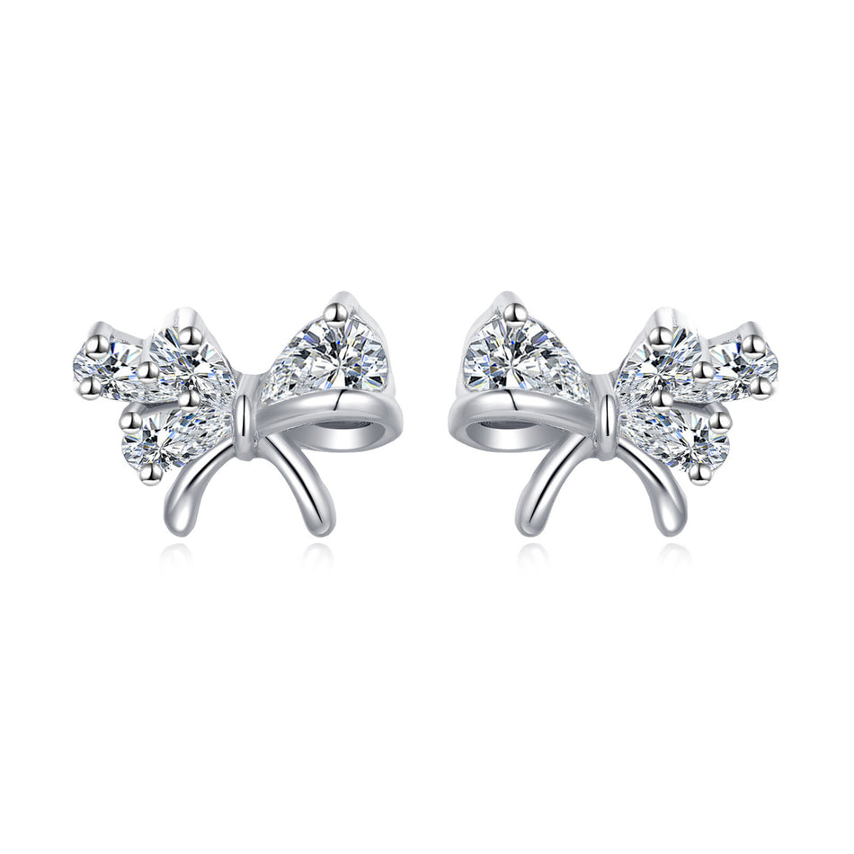 925 Sterling Silver Elegant Zircon Bow Stud Earrings ¨C Luxurious Sterling Silver Jewelry