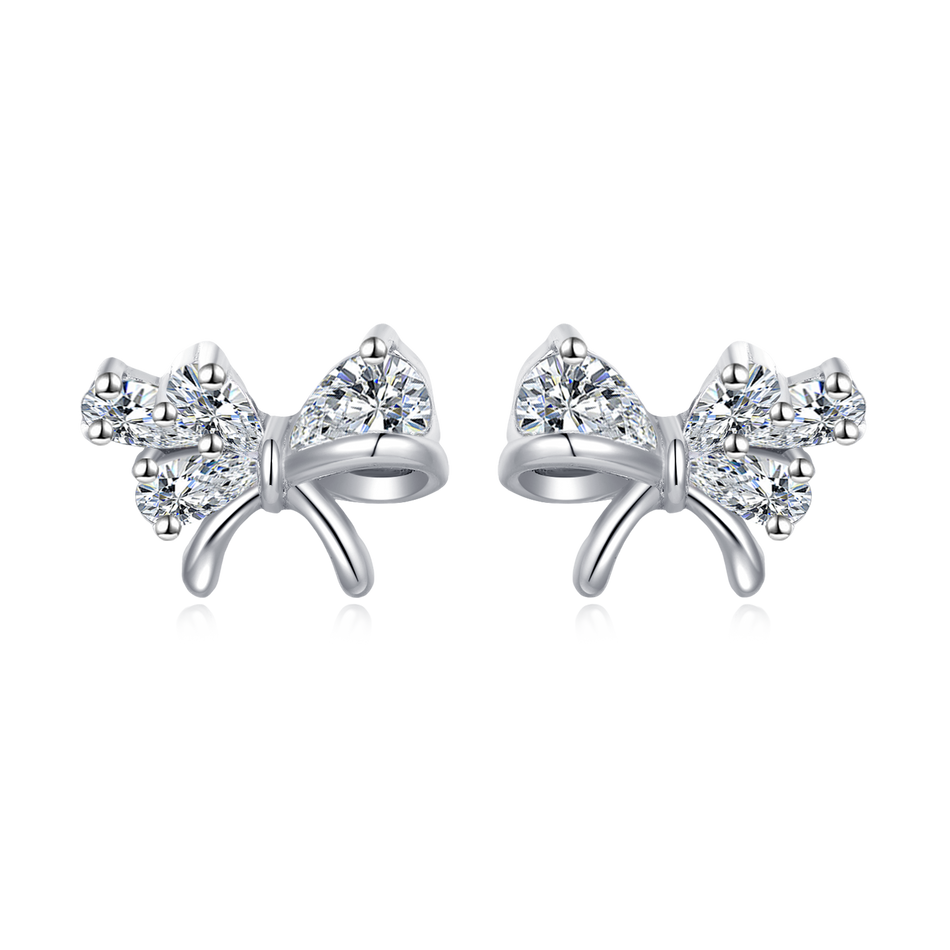 925 Sterling Silver Elegant Zircon Bow Stud Earrings ¨C Luxurious Sterling Silver Jewelry