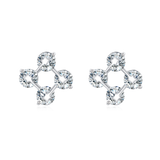 925 Sterling Silver Elegant Sterling Silver Four-pronged Zircon Stud Earrings With Teal Background Contrast