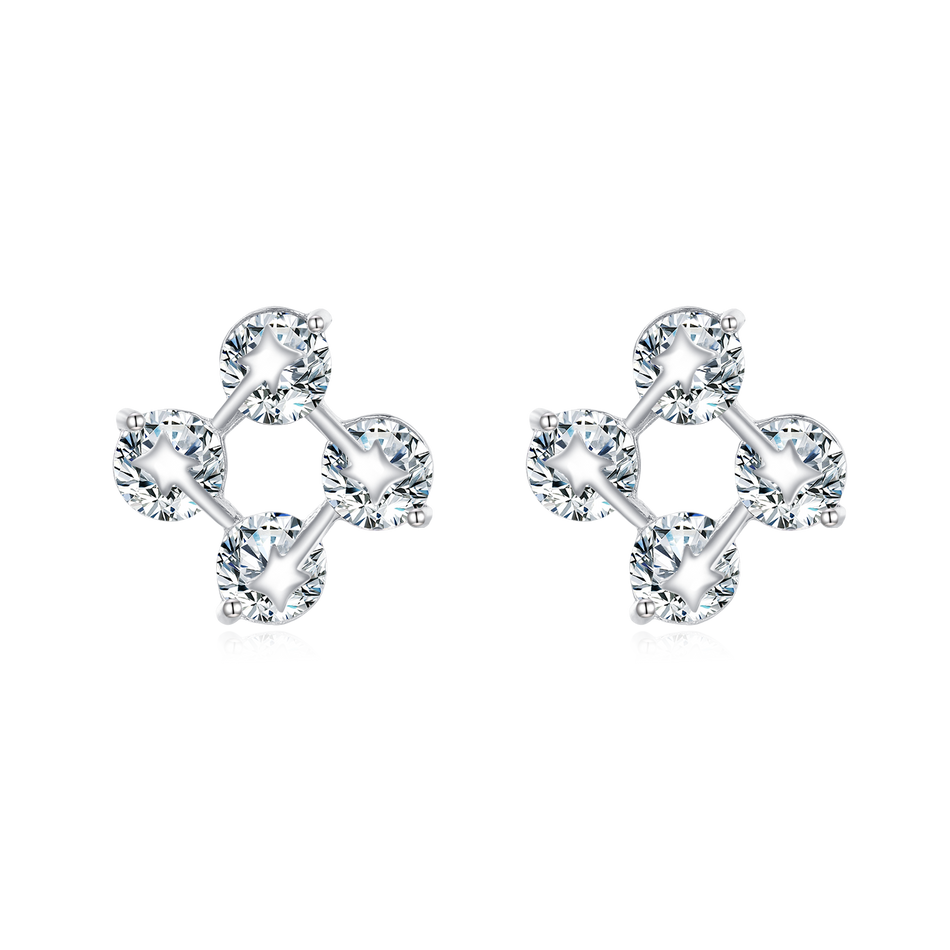 925 Sterling Silver Elegant Sterling Silver Four-pronged Zircon Stud Earrings With Teal Background Contrast