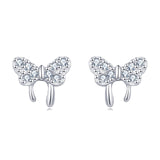 925 Sterling Silver Elegant Zircon Butterfly Stud Earrings In Sterling Silver