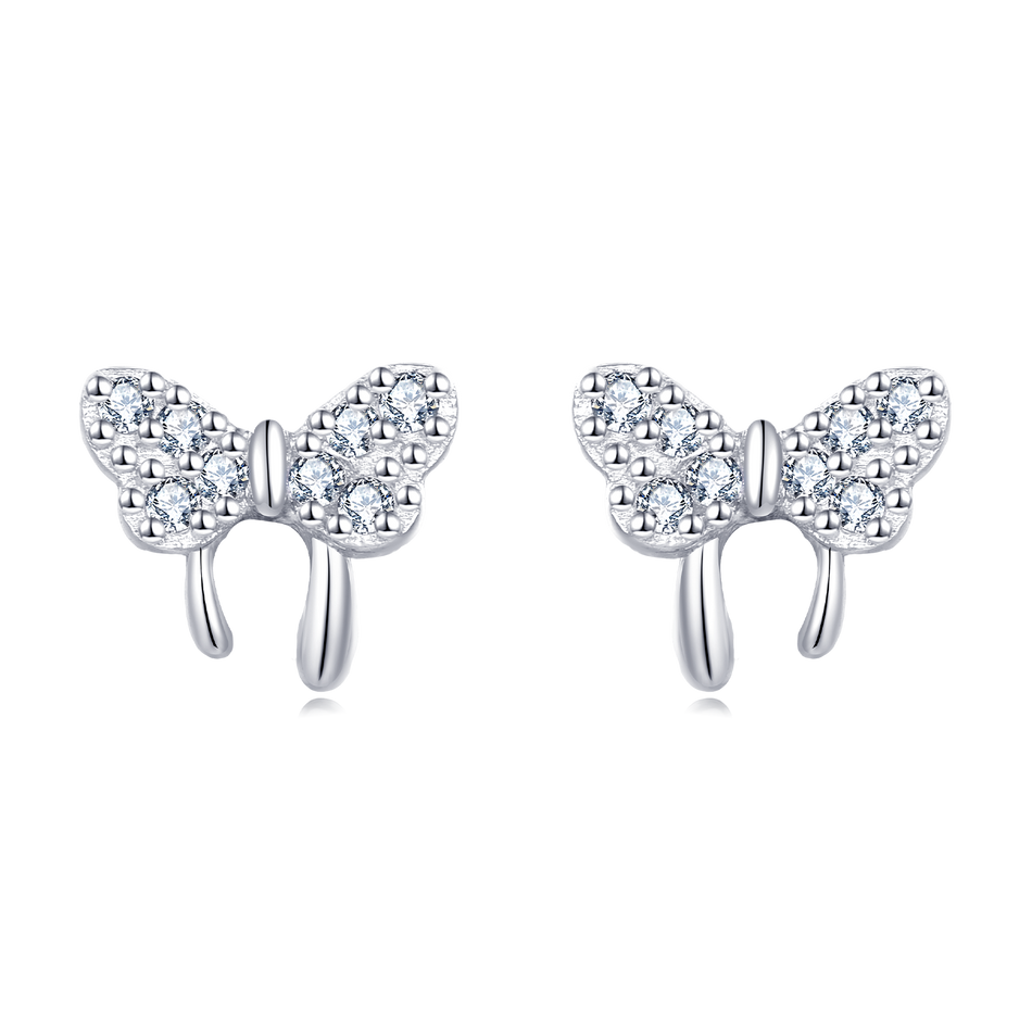 925 Sterling Silver Elegant Zircon Butterfly Stud Earrings In Sterling Silver