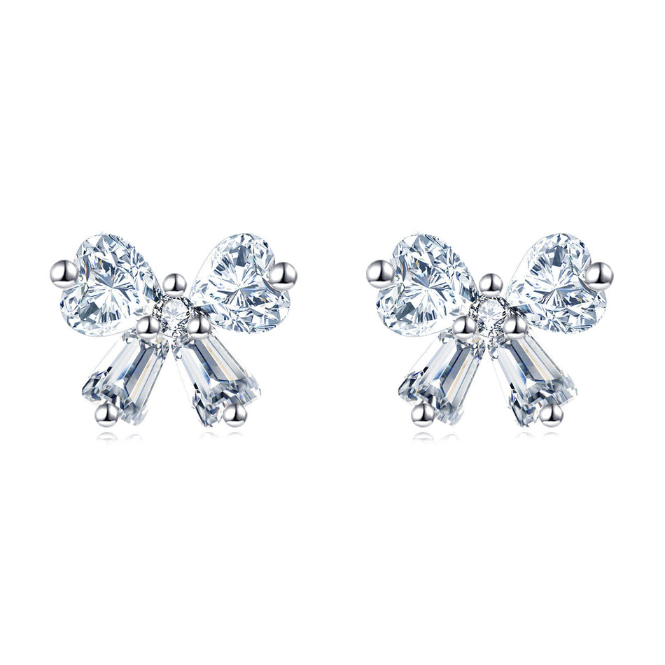 925 Sterling Silver Elegant Butterfly Gemstone Earrings: Sparkling Silver Studs On Deep Blue Velvet