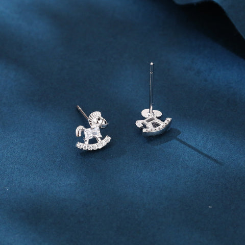 925 Sterling Silver Rocking Horse Zircon Stud Earrings In Sterling Silver