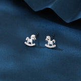 925 Sterling Silver Rocking Horse Zircon Stud Earrings In Sterling Silver