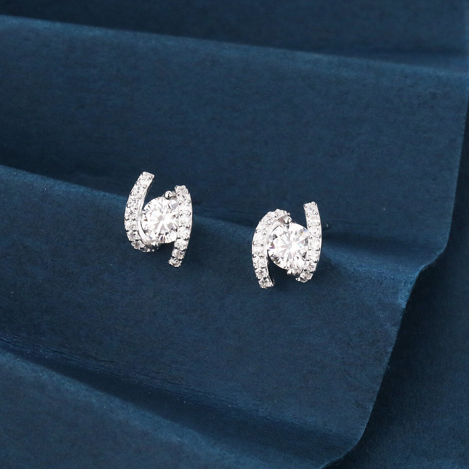 925 Sterling Silver Elegant Silver Horseshoe Stud Earrings With Sparkling Zircon Accents