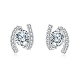 925 Sterling Silver Elegant Silver Horseshoe Stud Earrings With Sparkling Zircon Accents