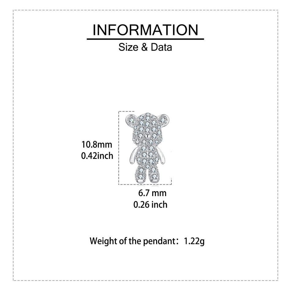 925 Sterling Silver Sparkling Silver Teddy Bear Earrings Embedded With Zircon Accents