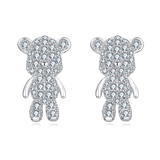 925 Sterling Silver Sparkling Silver Teddy Bear Earrings Embedded With Zircon Accents