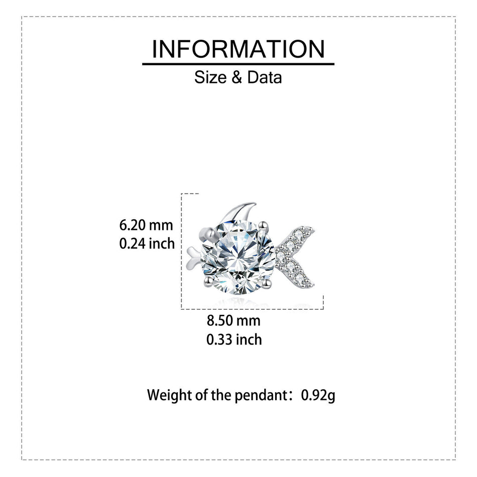 925 Sterling Silver Zircon Fish Stud Earrings With Central Round Cut Zircons