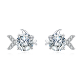 925 Sterling Silver Zircon Fish Stud Earrings With Central Round Cut Zircons