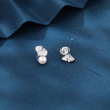 925 Sterling Silver Elegant Pearl Drop Earrings With Zircon-encrusted Leaf Accents