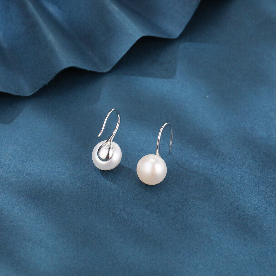 925 Sterling Silver Elegant Pearl Drop Earrings In Sterling Silver