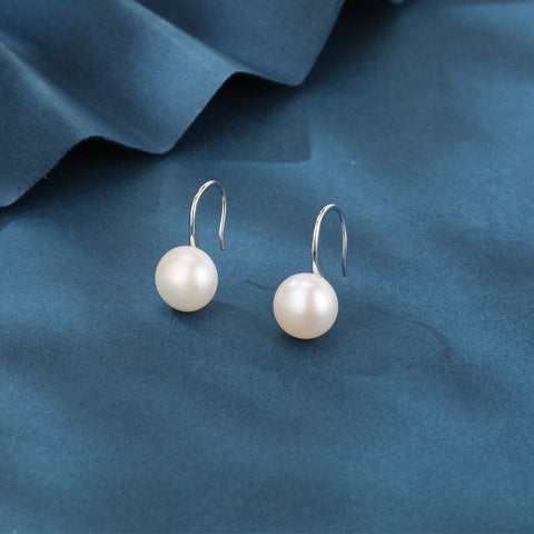 925 Sterling Silver Elegant Pearl Drop Earrings In Sterling Silver