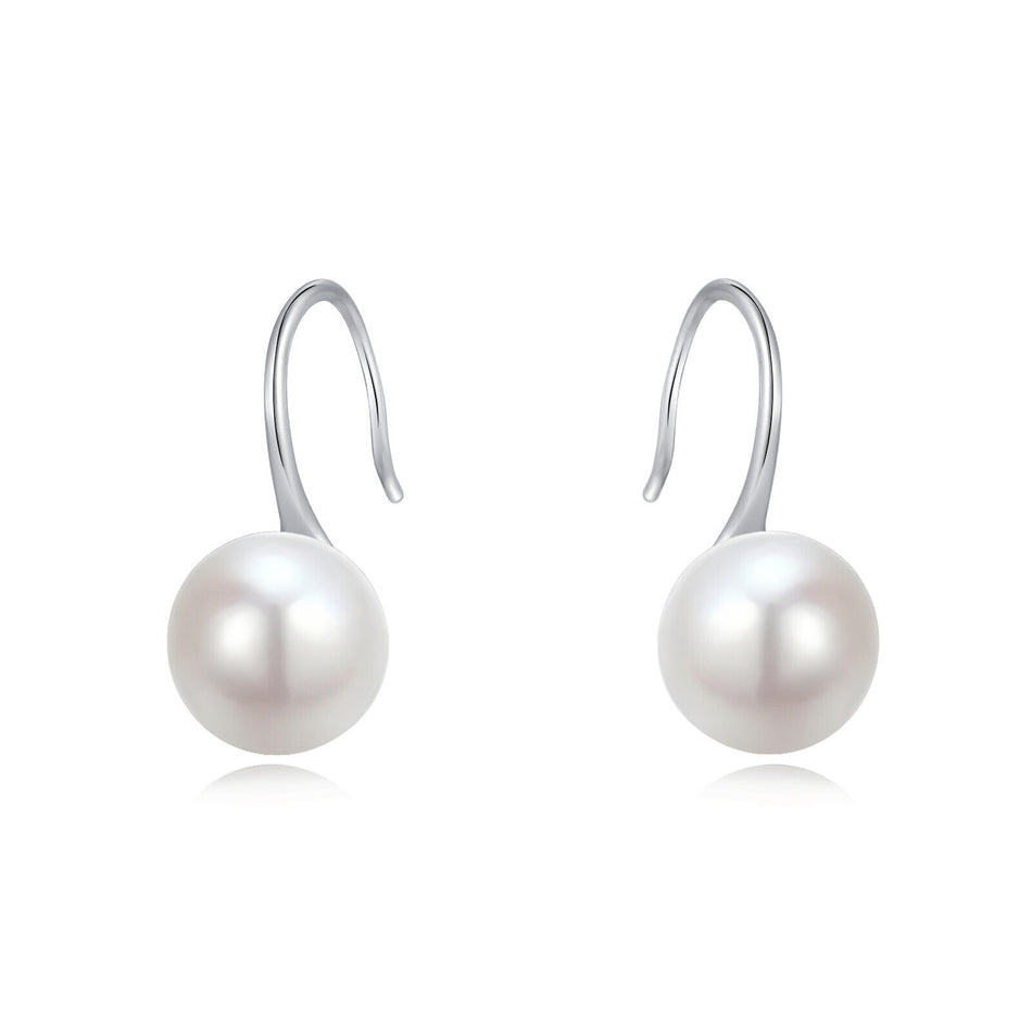 925 Sterling Silver Elegant Pearl Drop Earrings In Sterling Silver