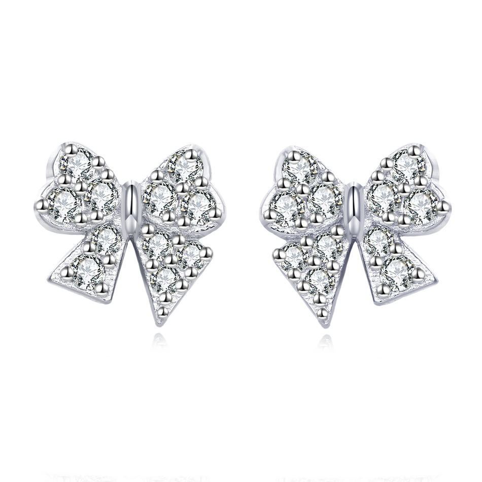 925 Sterling Silver Elegant Butterfly Zircon Earrings On Dark Blue Velvet Background