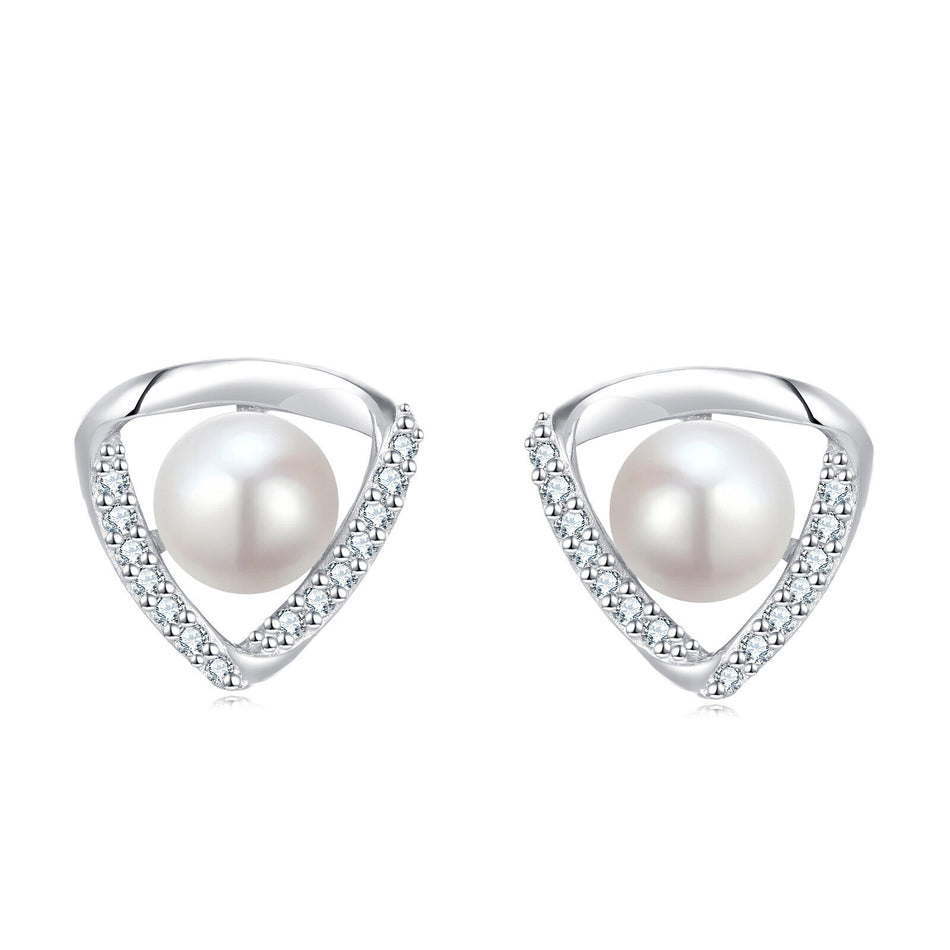 925 Sterling Silver Elegant Pearl And Zircon Accent Silver Earrings