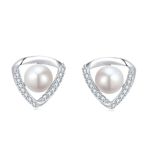 925 Sterling Silver Elegant Pearl And Zircon Accent Silver Earrings
