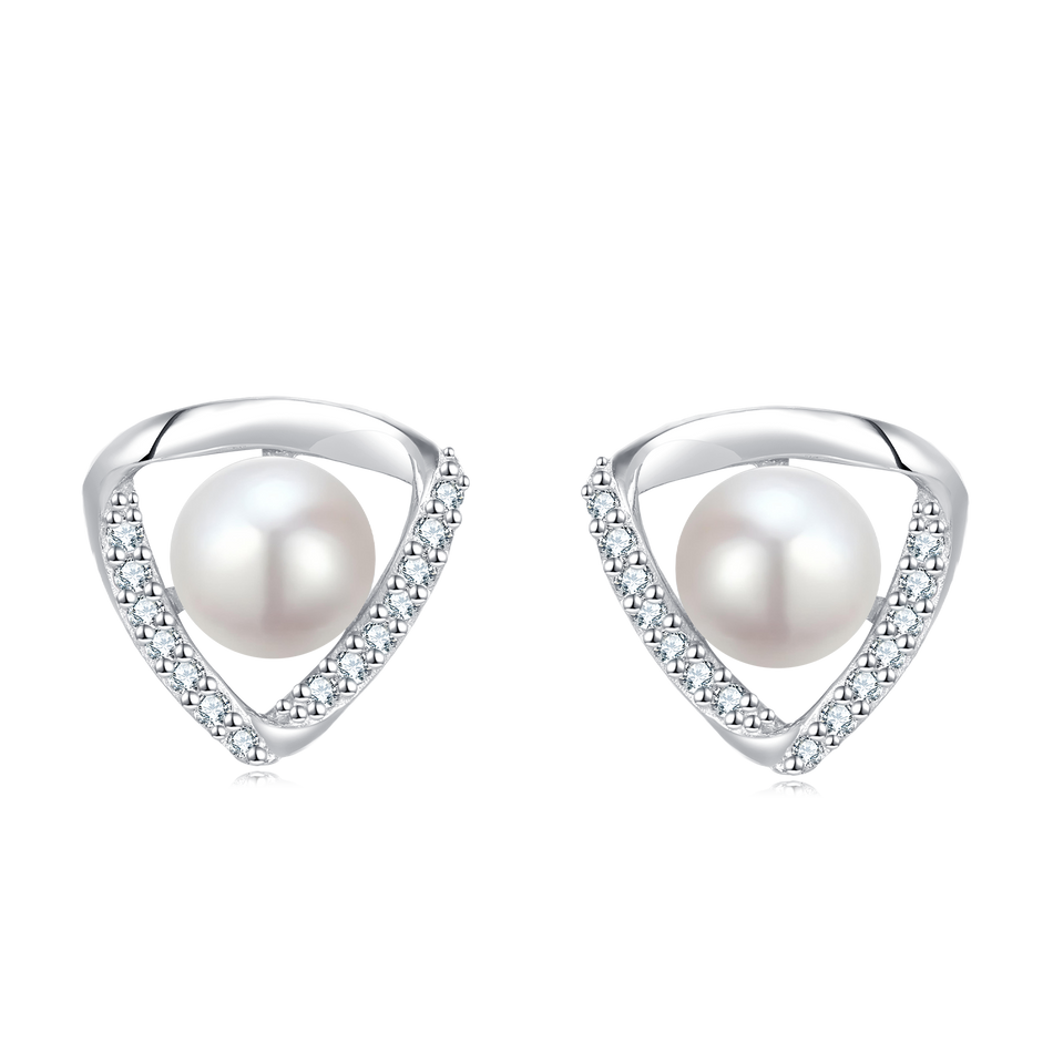 925 Sterling Silver Elegant Pearl And Zircon Accent Silver Earrings
