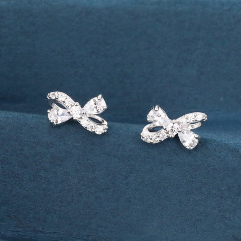 925 Sterling Silver Elegant Zircon Bow Earrings In Sterling Silver ¨C Luxury Fashion Accessory