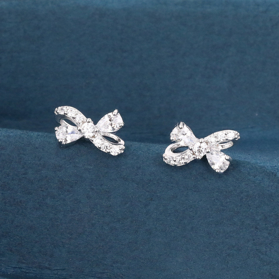 925 Sterling Silver Elegant Zircon Bow Earrings In Sterling Silver ¨C Luxury Fashion Accessory