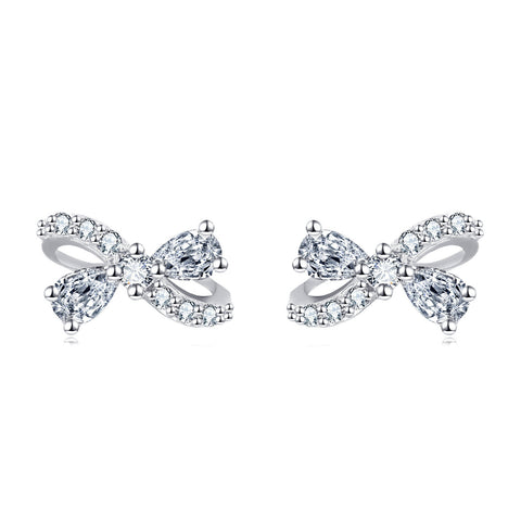925 Sterling Silver Elegant Zircon Bow Earrings In Sterling Silver ¨C Luxury Fashion Accessory