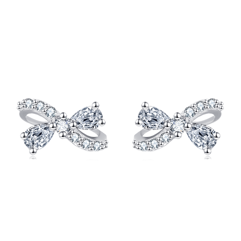 925 Sterling Silver Elegant Zircon Bow Earrings In Sterling Silver ¨C Luxury Fashion Accessory