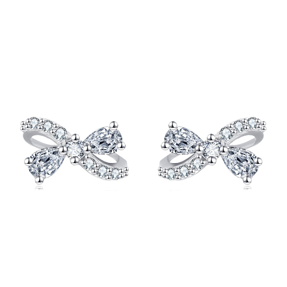 925 Sterling Silver Elegant Zircon Bow Earrings In Sterling Silver ¨C Luxury Fashion Accessory