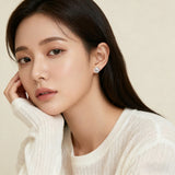 925 Sterling Silver Elegant Pearl & Zircon Halo Stud Earrings