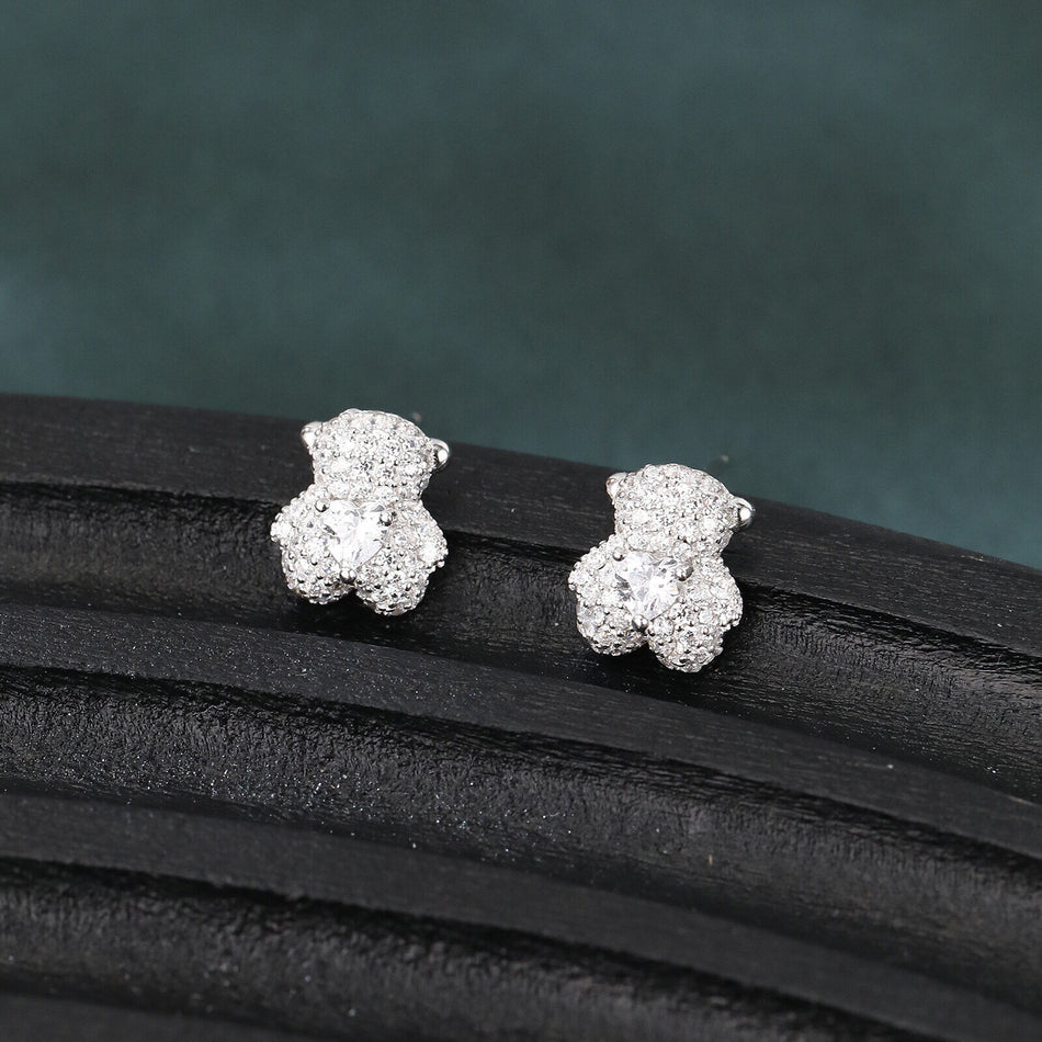 925 Sterling Silver Elegant Floral Zircon Halo Cluster Earrings In Plated with White Gold