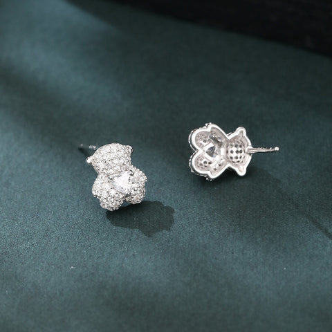 925 Sterling Silver Elegant Floral Zircon Halo Cluster Earrings In Plated with White Gold