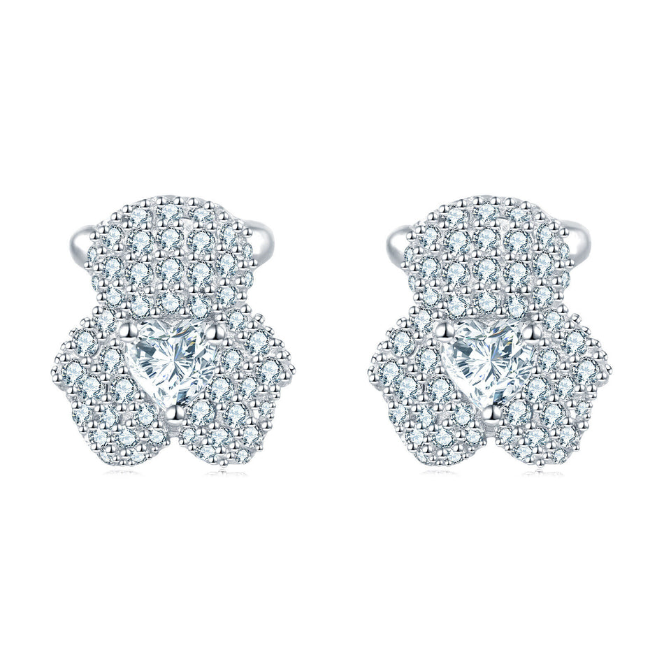 925 Sterling Silver Elegant Floral Zircon Halo Cluster Earrings In Plated with White Gold