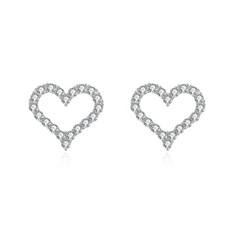 925 Sterling Silver Elegant Heart-shaped Zircon Accent Silver Stud Earrings