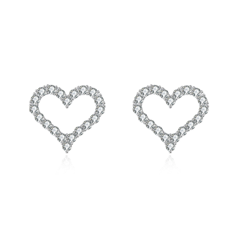925 Sterling Silver Elegant Heart-shaped Zircon Accent Silver Stud Earrings