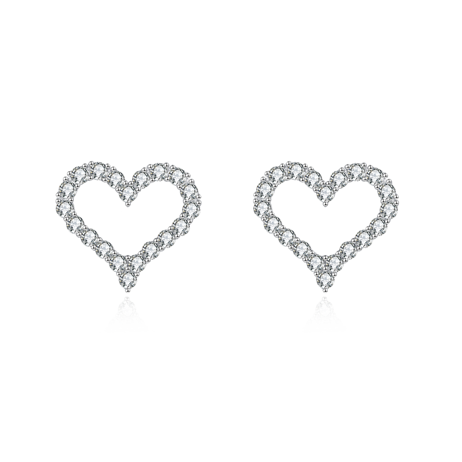 925 Sterling Silver Elegant Heart-shaped Zircon Accent Silver Stud Earrings