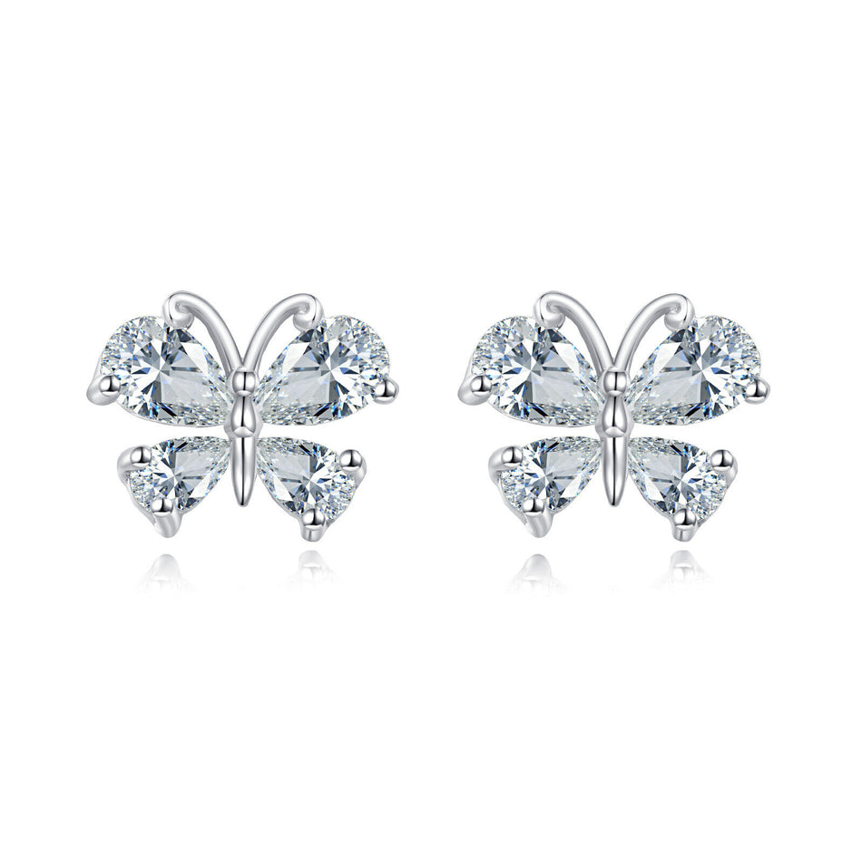 925 Sterling Silver Elegant Zircon Floral Stud Earrings