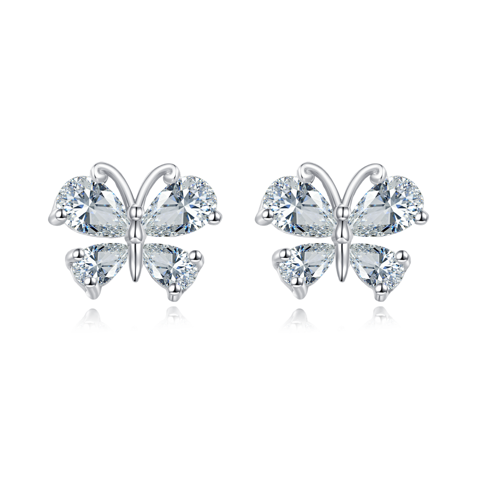 925 Sterling Silver Elegant Zircon Floral Stud Earrings
