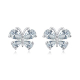925 Sterling Silver Elegant Butterfly Zircon Earrings With Heart-shaped Gems In Sterling Silver